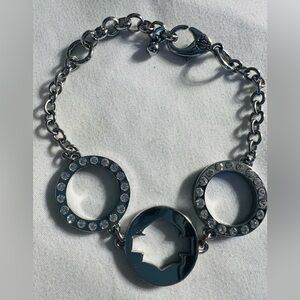 Harley-Davidson Rare Retired Silver Tone Bracelet w/ Emblem & Rhinestone Links